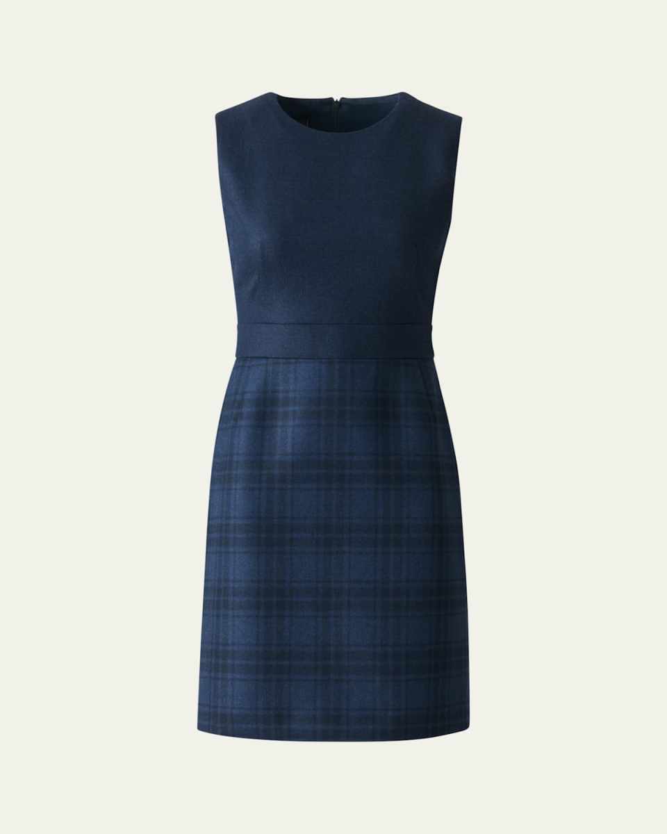 Check Wool Double-Face Sleeveless A-Line Dress